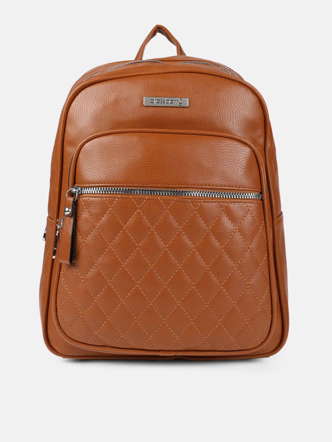 DressBerry Women Tan Brown Solid Backpack Price in India