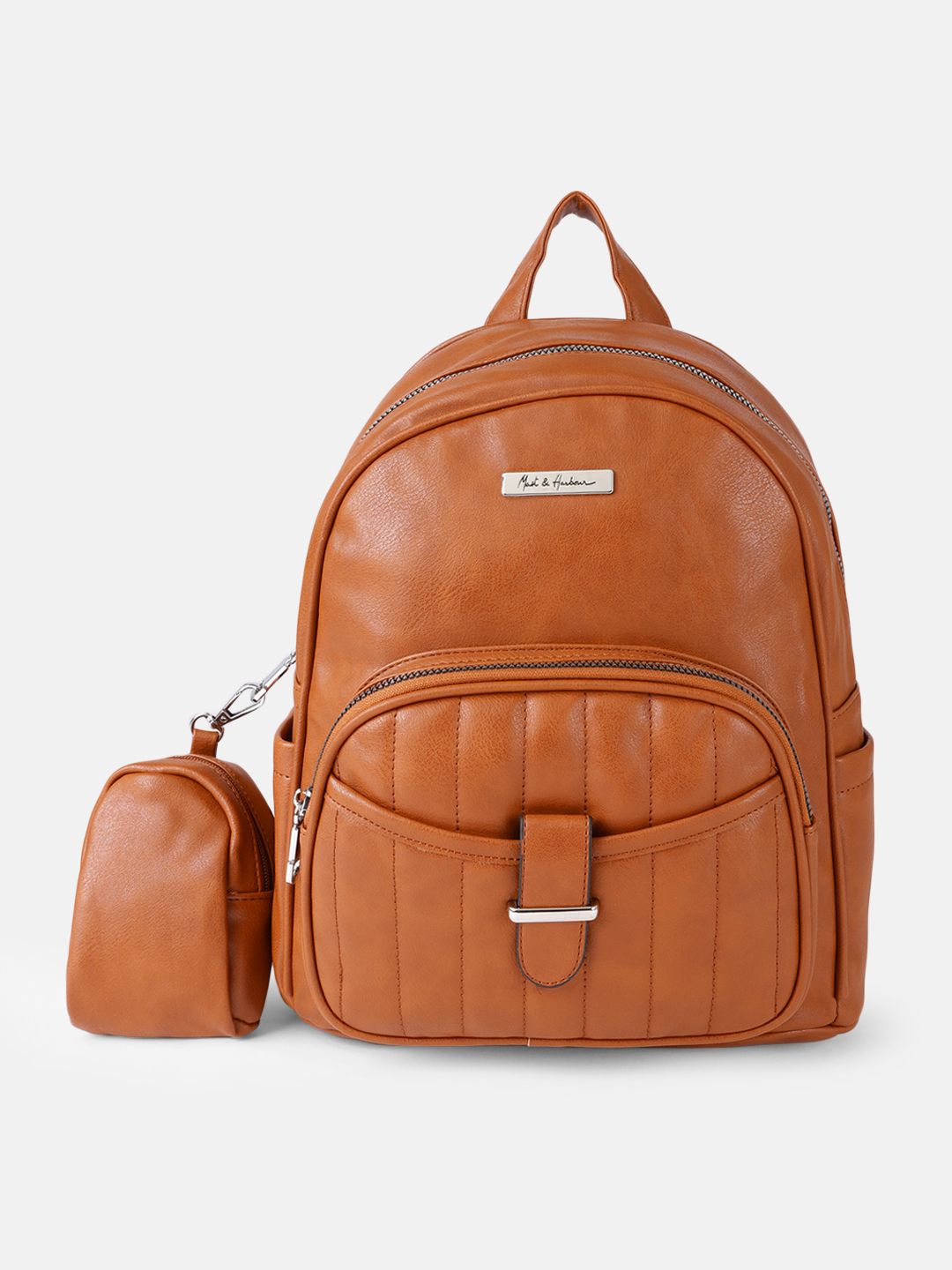 Mast & Harbour Women Tan Brown Solid Backpack Price in India
