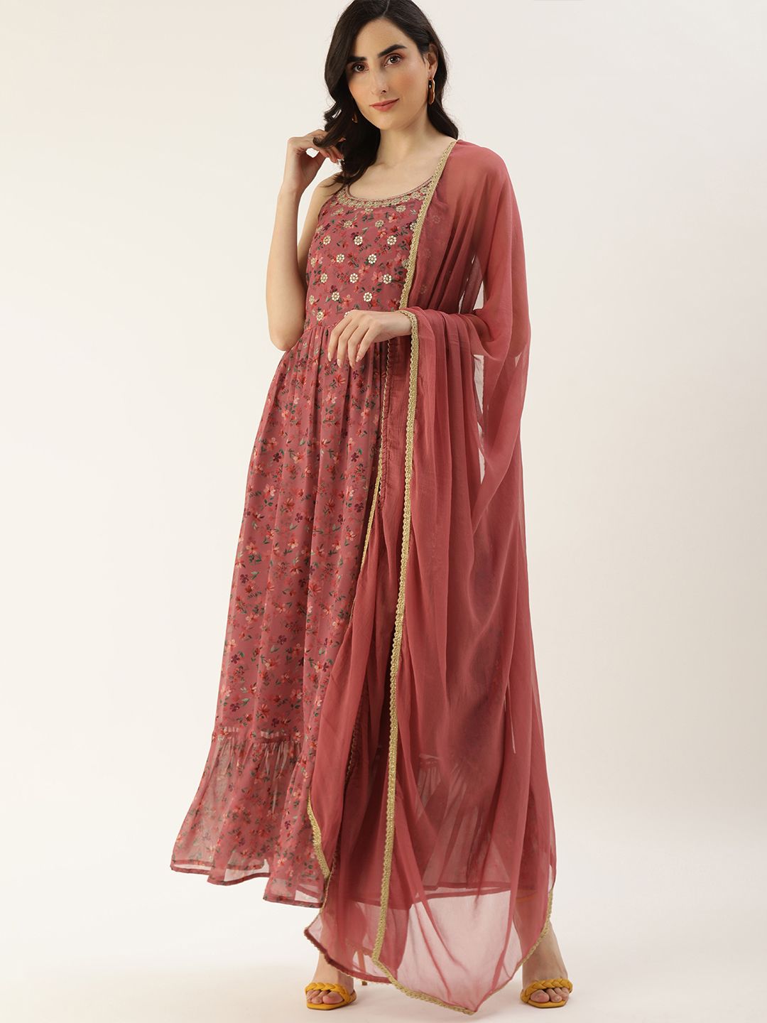 all about you Pink Floral Ethnic Maxi Dress with Dupatta Price in India