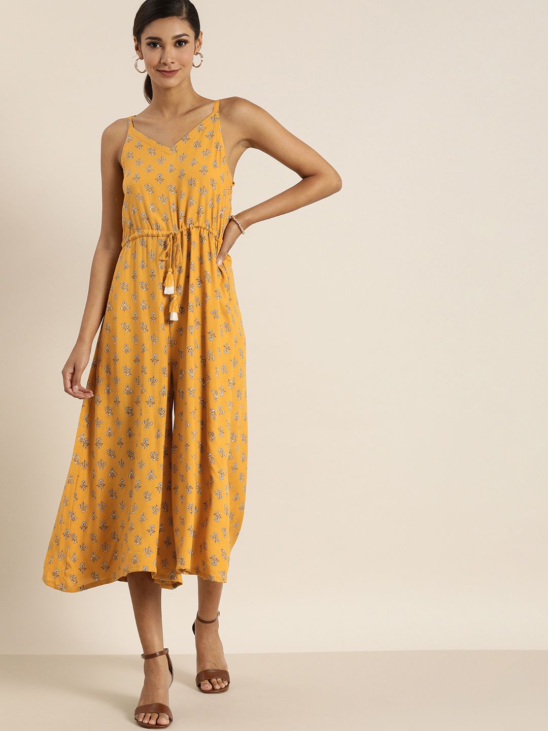 all about you Women Yellow Printed Culotte Jumpsuit Price in India