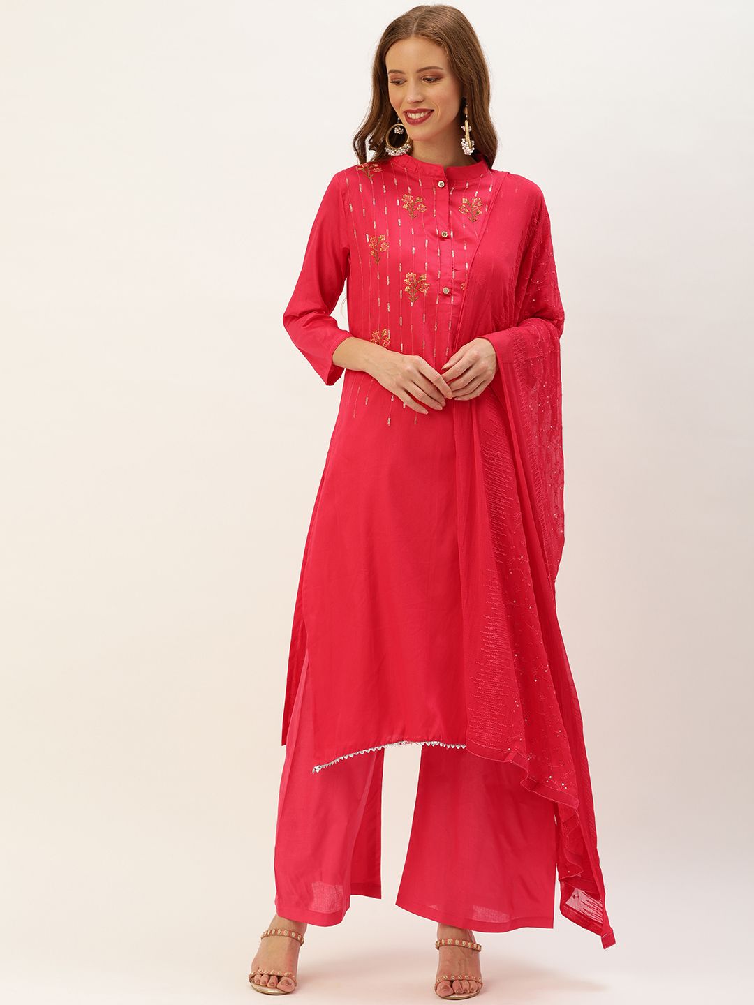 Rajnandini Magenta Pink Pure Cotton Semi-Stitched Dress Material Price in India
