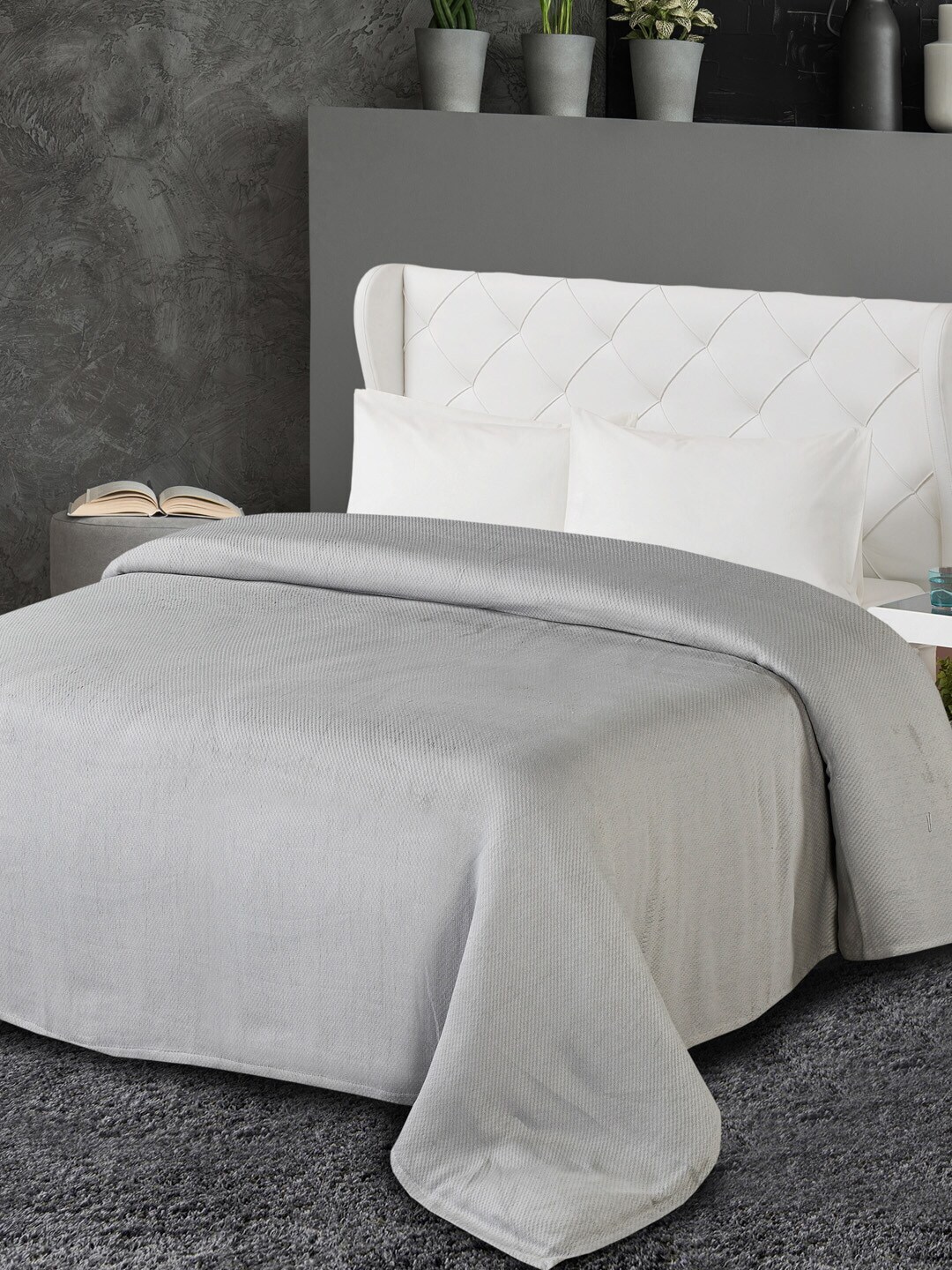 AVI Living Grey Solid 233 GSM Double Bed Blanket Price in India
