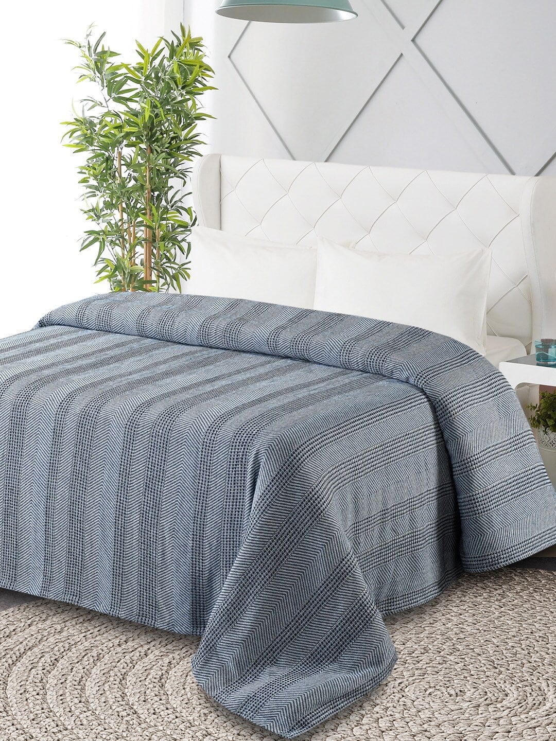 AVI Living Blue & Grey Self-Design 380 GSM AC Room Double Bed Blanket Price in India