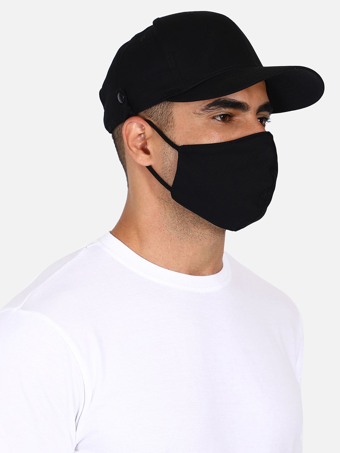 Free Authority Men Black Solid Cap With Detachable Mask