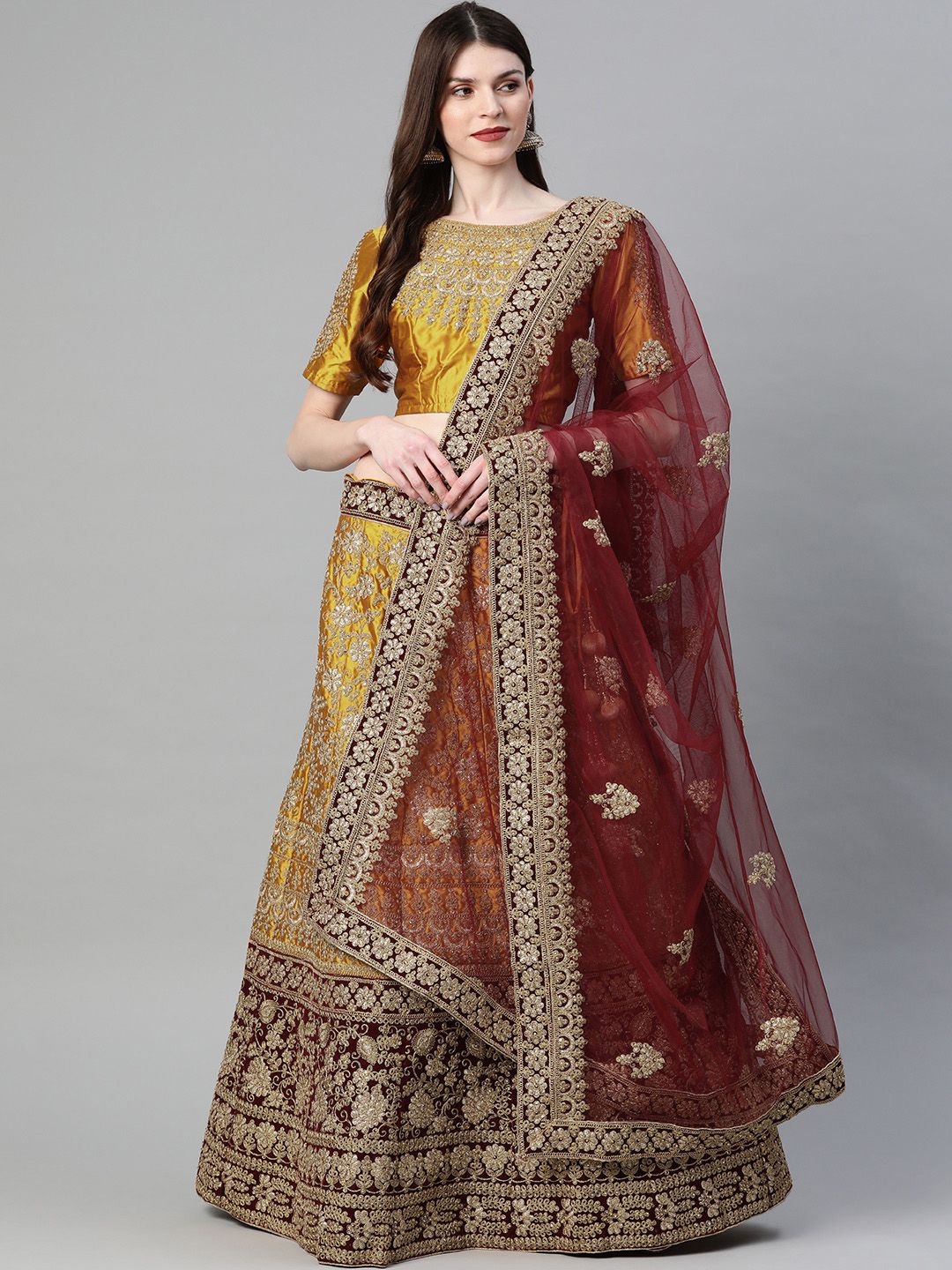 Readiprint Fashions Yellow Semi-Stitched Lehenga & Unstitched Blouse with Dupatta