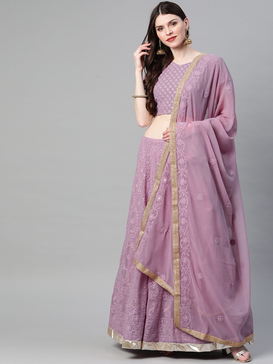 Readiprint Fashions Lavender Semi-Stitched Lehenga & Unstitched Blouse with Dupatta