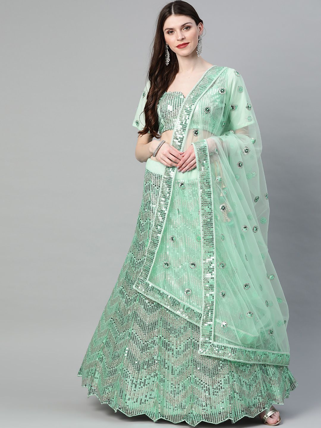 Readiprint Fashions Sea Green Semi-Stitched Lehenga & Unstitched Blouse with Dupatta Price in India
