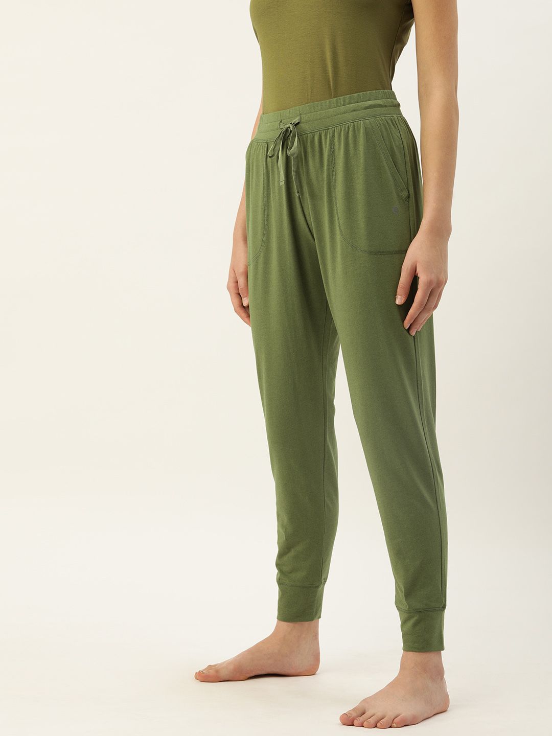 Enamor Women Olive Green Relaxed Fit Cotton Lounge Joggers Price in India