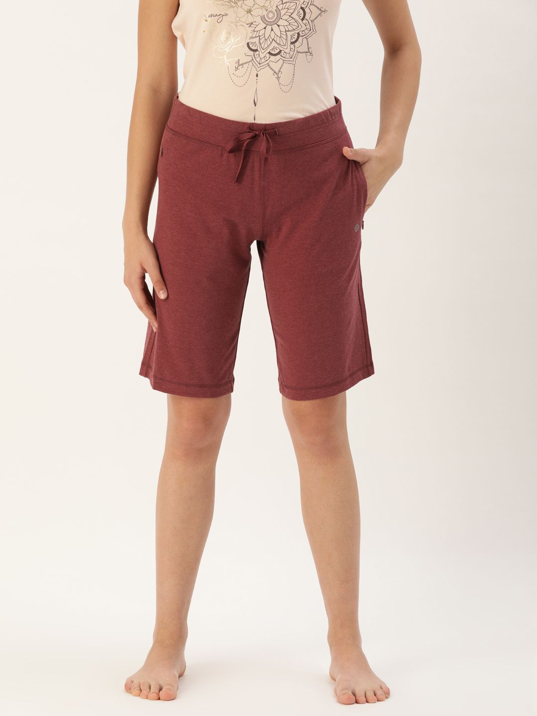 Enamor Women Rust Brown Relaxed Fit Lounge City Shorts Price in India
