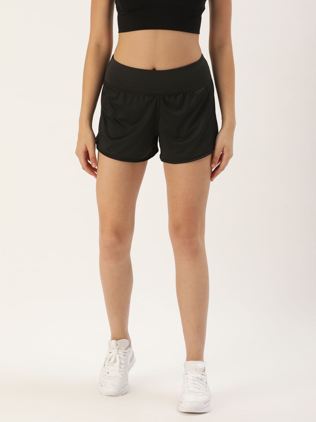 Enamor Women Athleisure Black Solid Dry-Fit Relaxed Fit Training Shorts Price in India