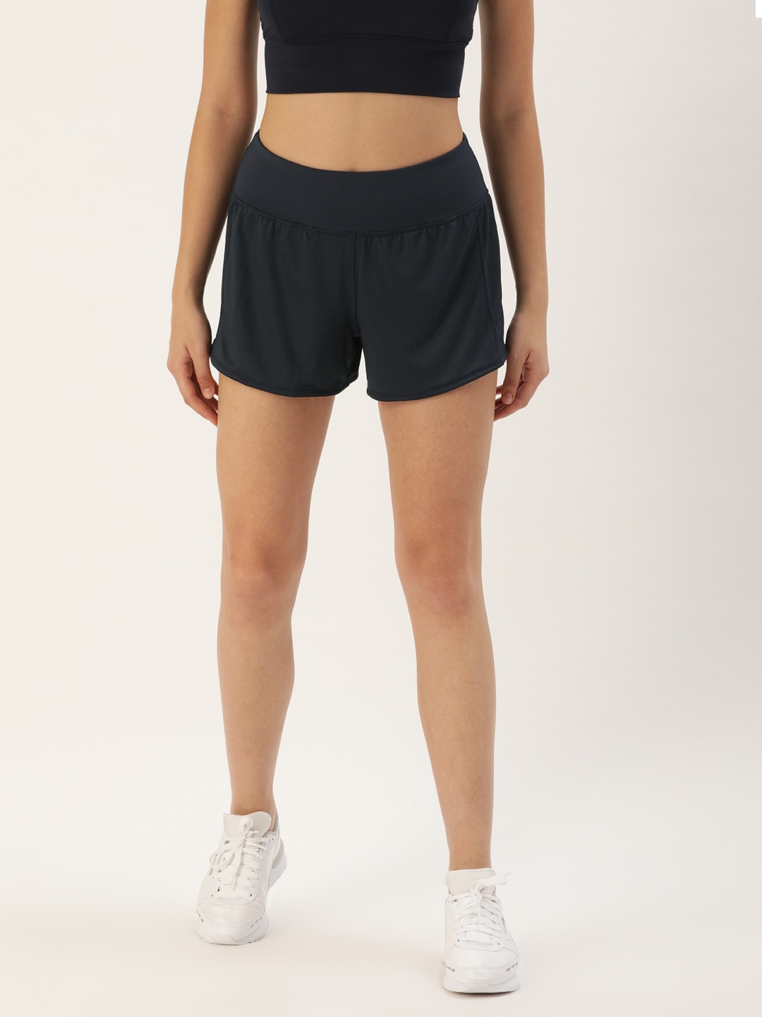 Enamor Women Athleisure Navy Blue Solid Dry-Fit Relaxed Fit Training Shorts Price in India
