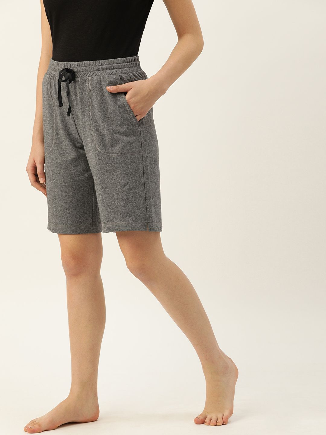 Enamor Women Grey Melange Solid Relaxed Fit Lounge Shorts Price in India