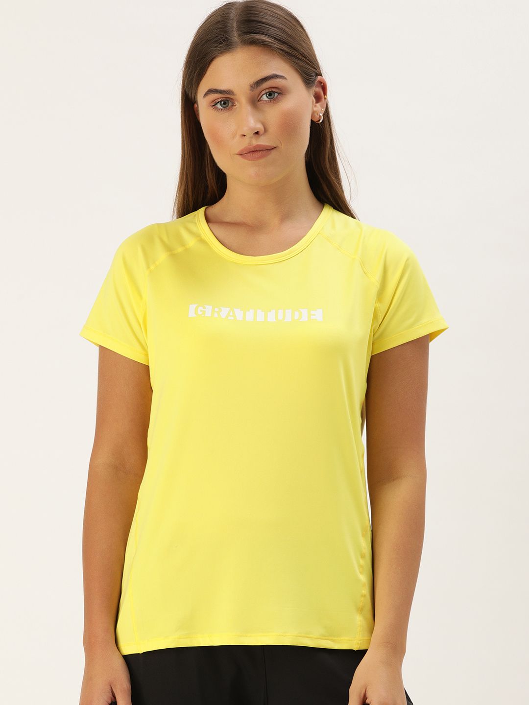 Enamor Women Yellow & White Printed Round Neck Lounge T-shirt Price in India