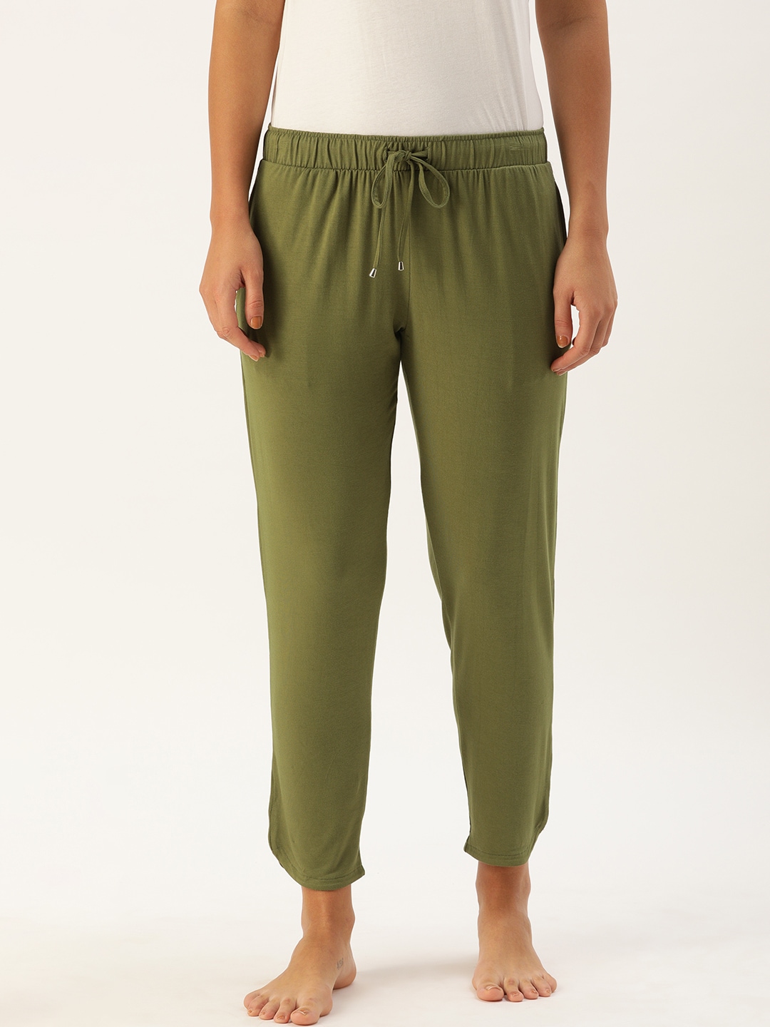 Enamor Women Olive Green Relaxed Fit Shop in Pyjama Lounge Pants Price in India