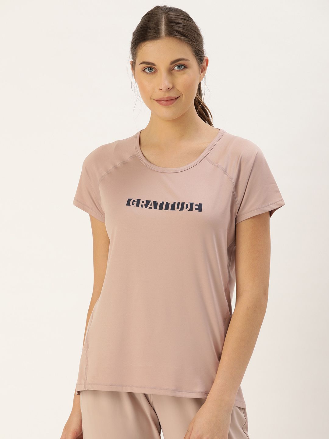 Enamor Women Beige & Black Printed  Round Neck Lounge T-shirt Price in India