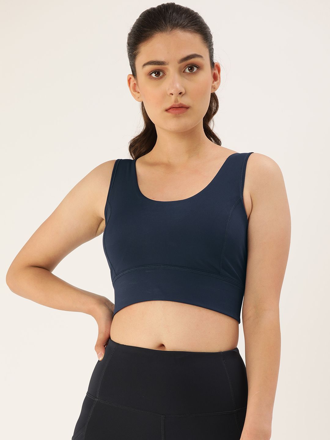 Enamor Athleisure Navy Blue Solid Non-Wired Non Padded Workout Bra EEATOE117NVYL Price in India
