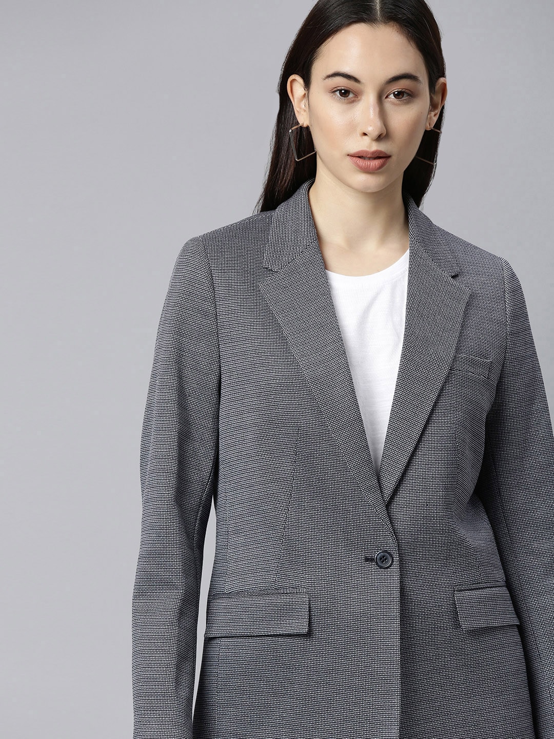 Mast & Harbour Women Charcoal Grey Solid Double Breasted Boyfriend Casual Blazer Price in India