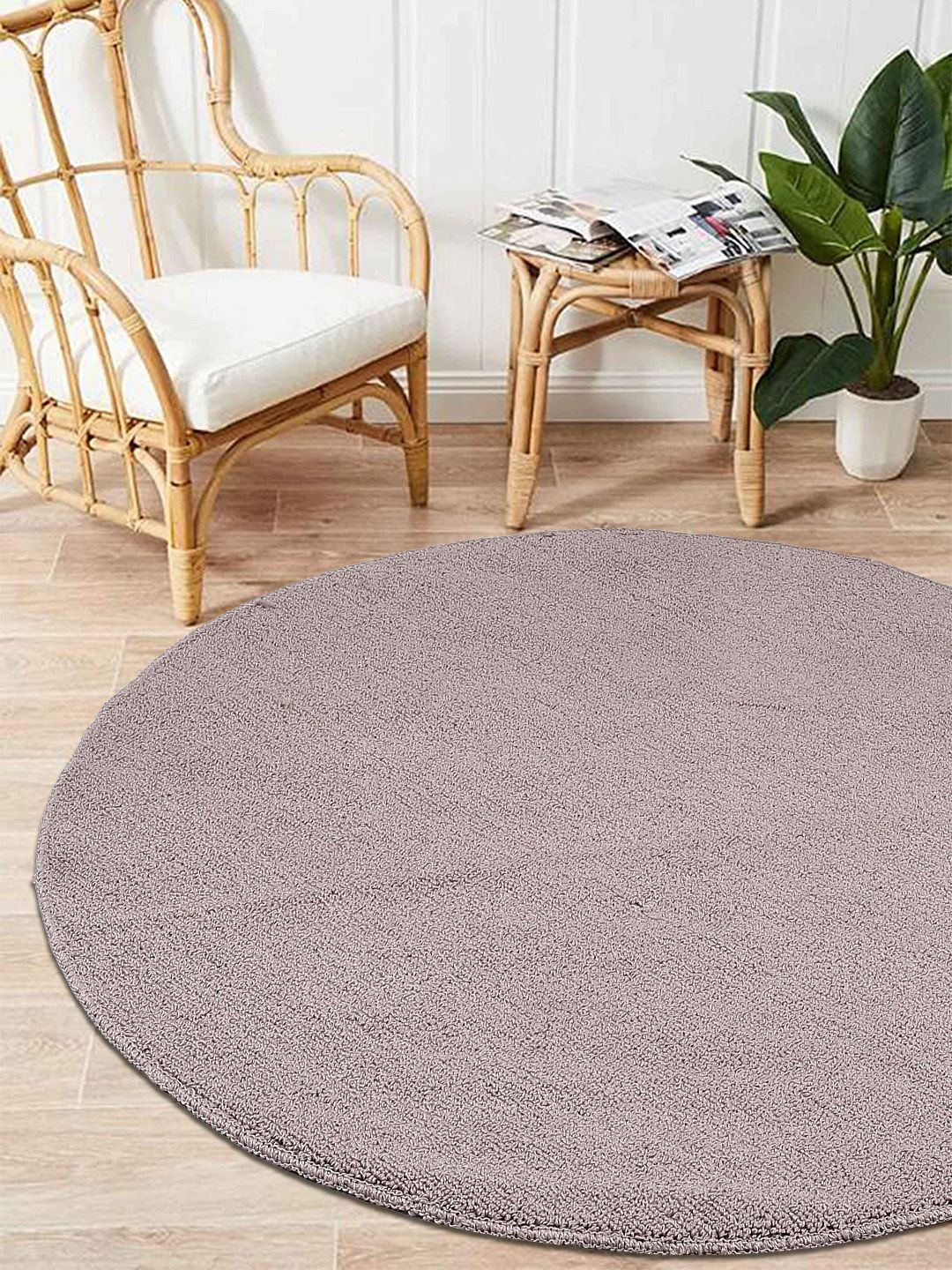 Saral Home Beige Solid PP-Yarn Round Anti-Skid Multi-Use Floor Mat Price in India