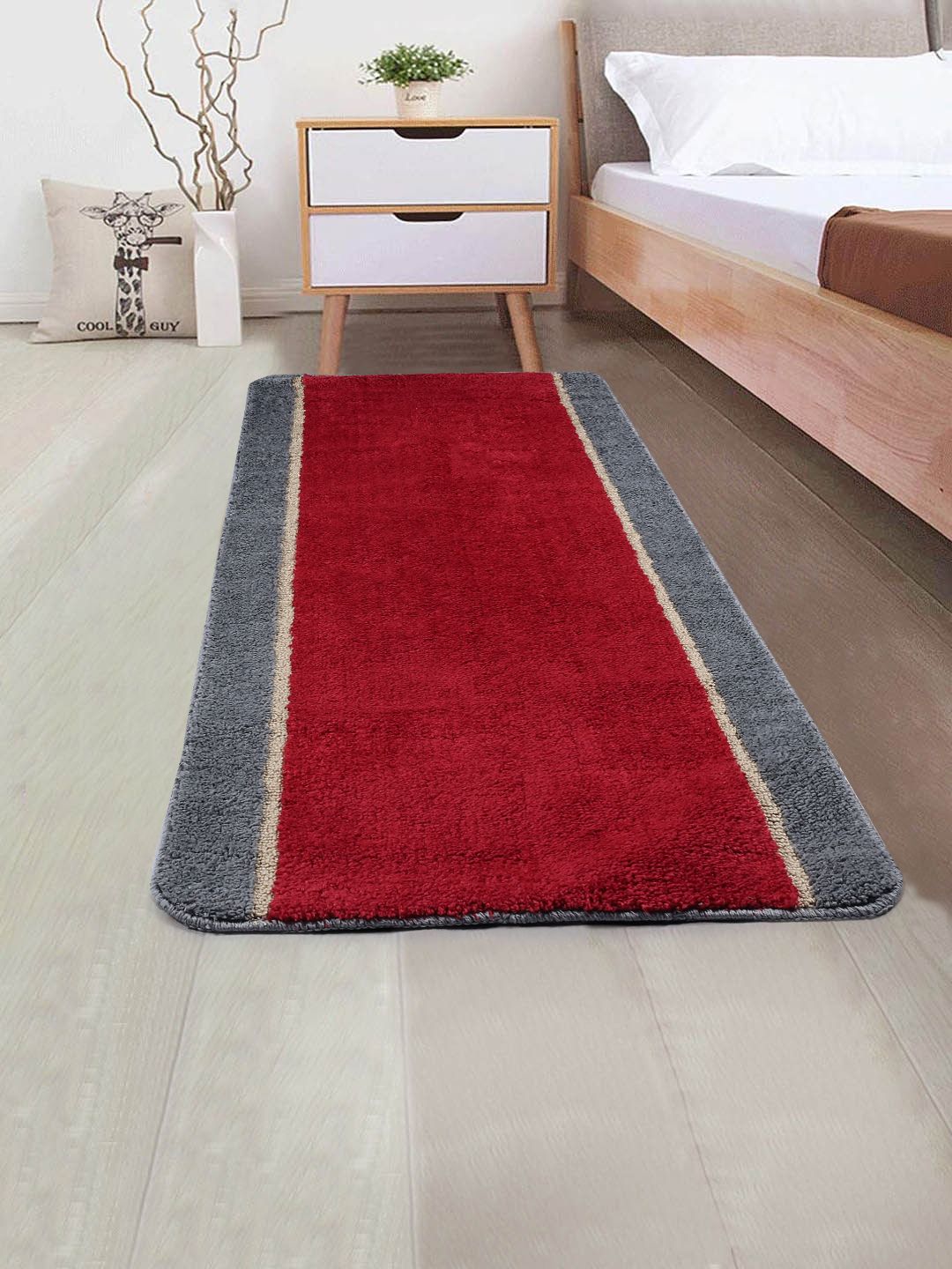 Saral Home Red & Grey Solid Antiskid Floor Runner Price in India