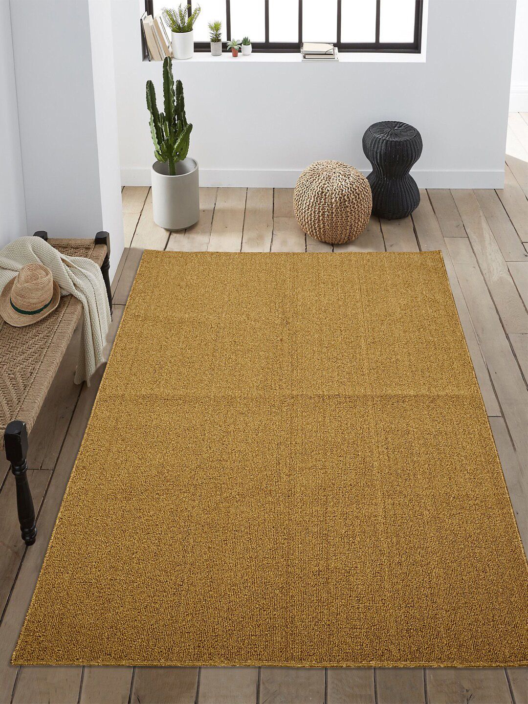 Saral Home Unisex Gold-Coloured Solid Anti-Skid Carpet Price in India