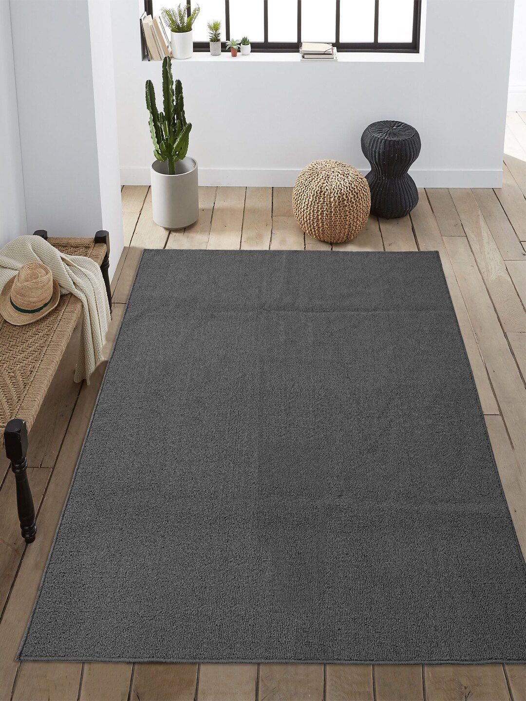 Saral Home Charcoal Grey Solid Anti-Skid Carpet Price in India