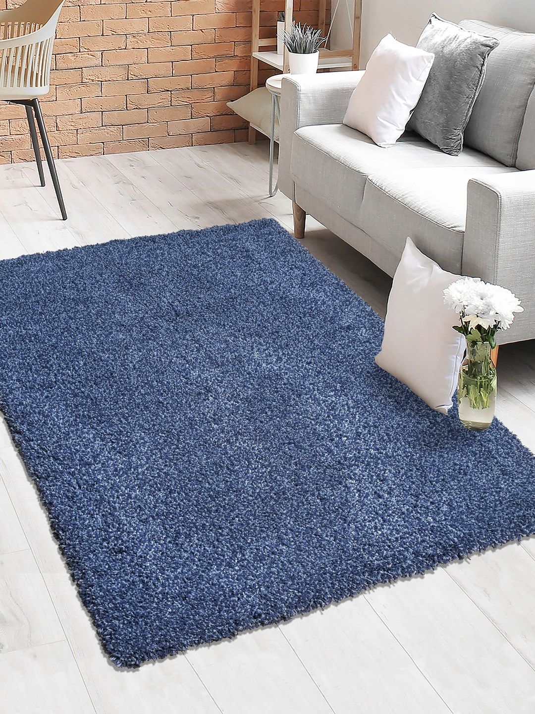 Saral Home Blue Solid Anti-Skid Carpet