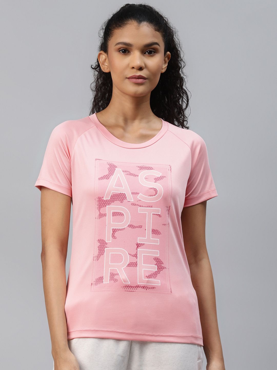 Alcis Women Pink Typography Printed Slim Fit T-shirt Price in India