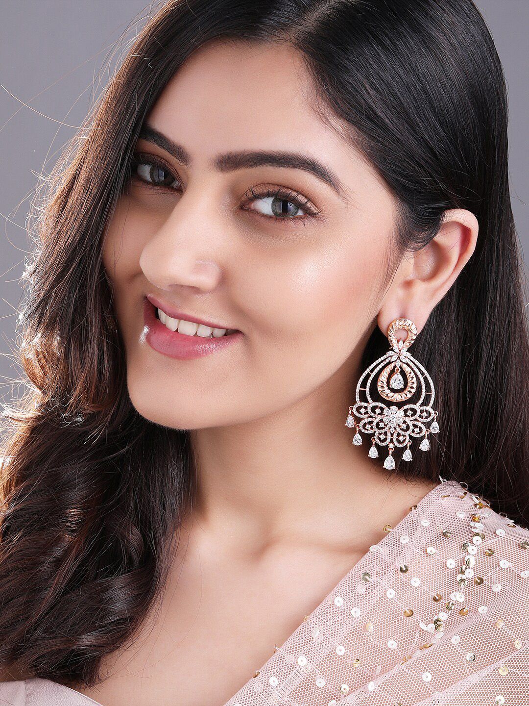 Rubans Rose Gold-Plated Zircon Studded Handcrafted Contemporary Chandbalis Price in India