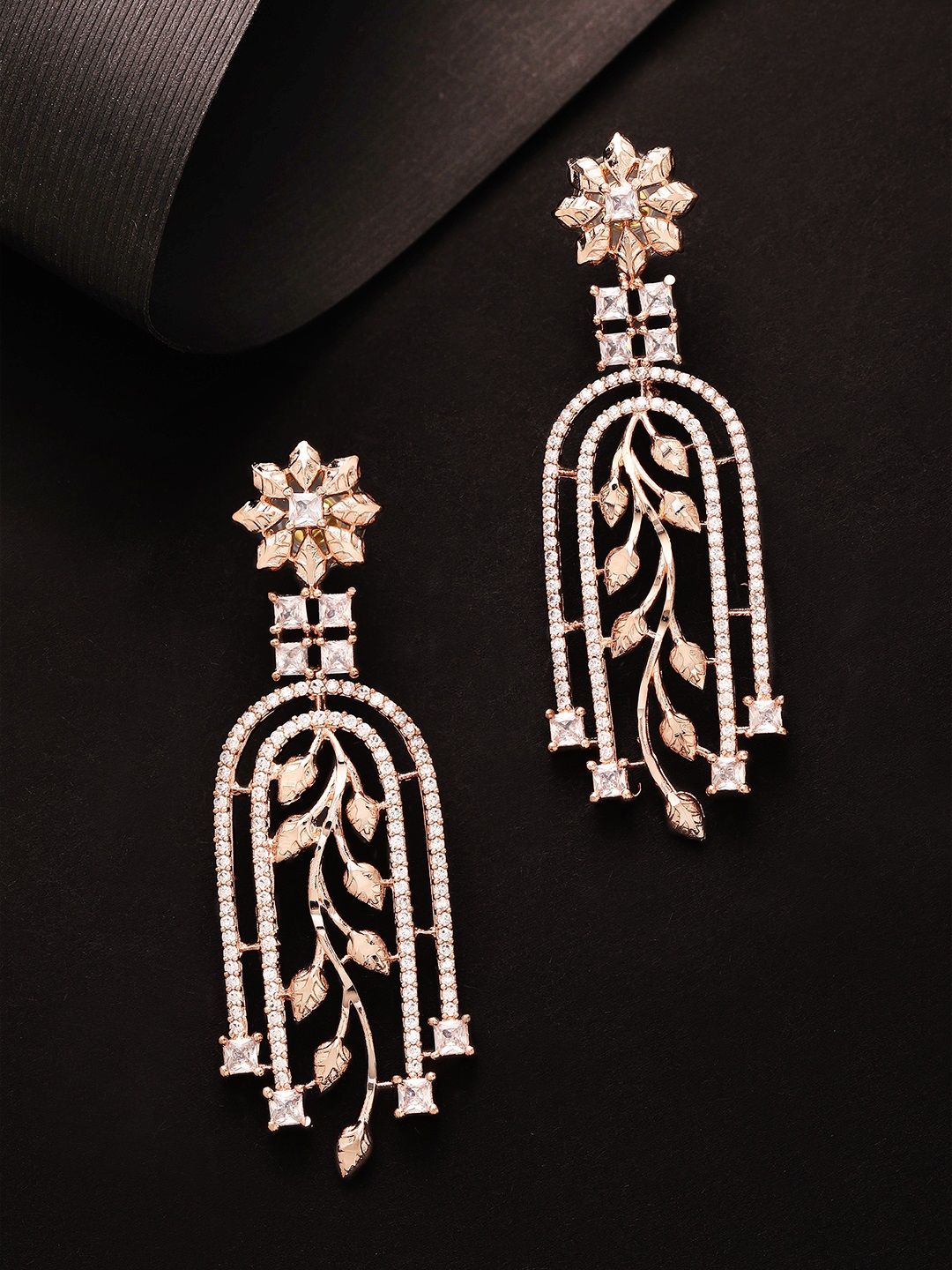 Rubans Rose Gold Contemporary Drop Earrings Price in India