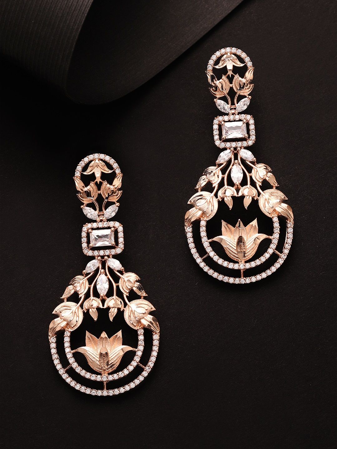 Rubans Rose Gold-Plated Zircon Studded Handcrafted Drop Earrings Price in India