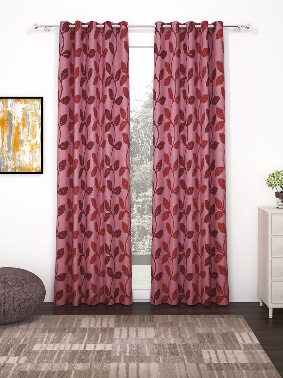 Bedspun Set of 2 Purple & Pink Polyetser Eyelet Ringtop Door Curtains Price in India