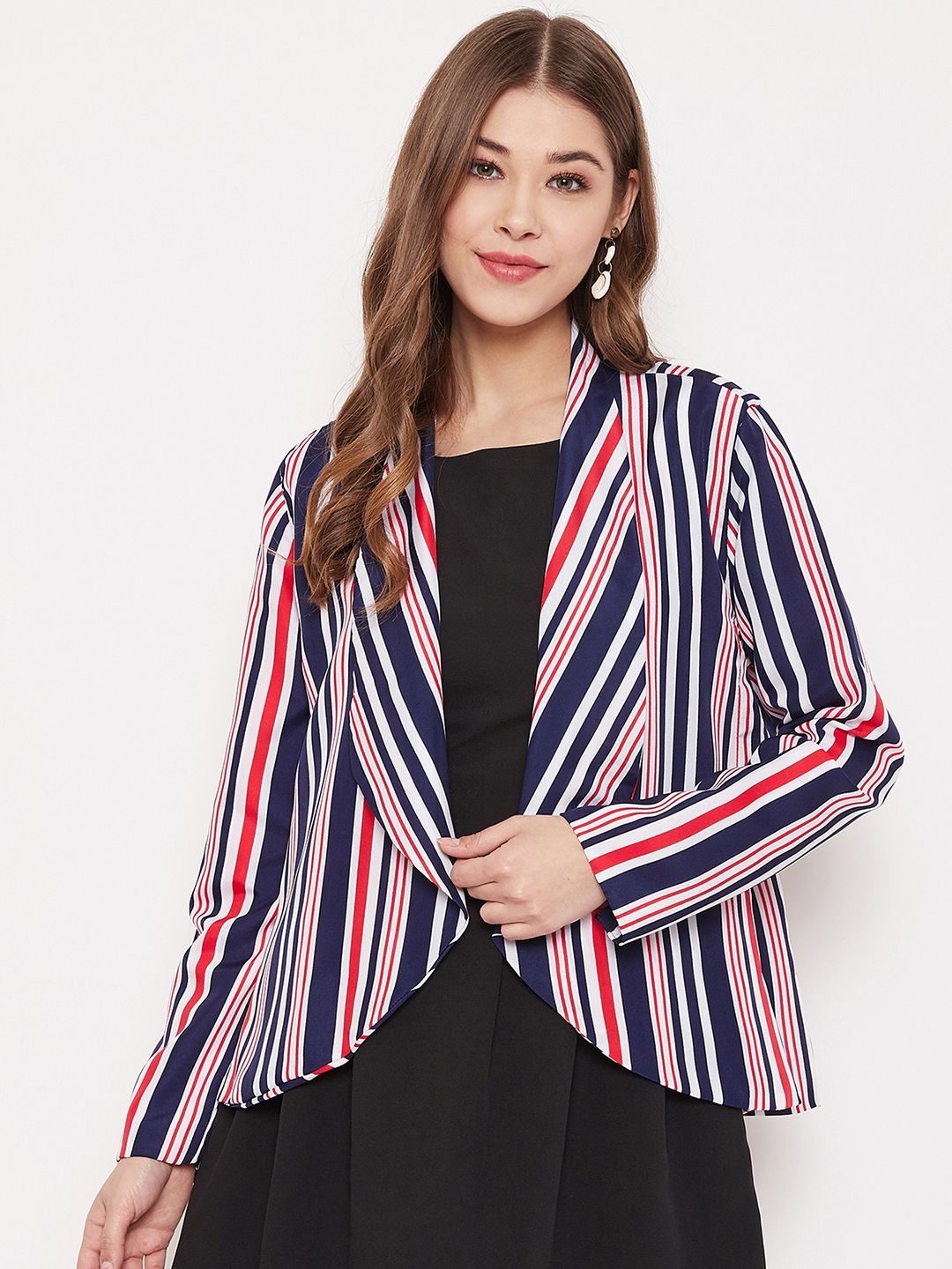 PURYS Women Blue & Red Striped Shrug Price in India