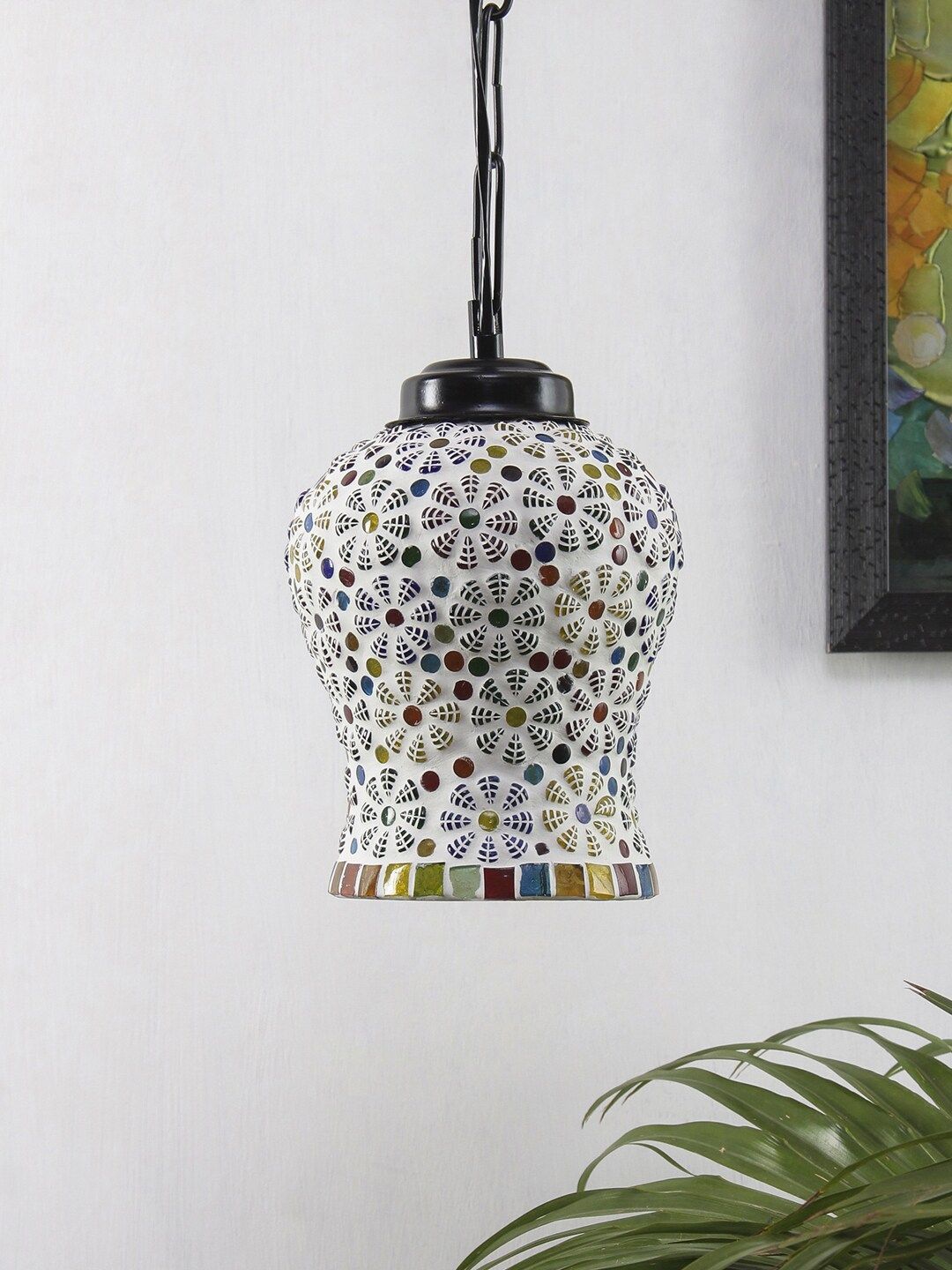 Devansh Multicoloured Printed Mosaic Glass Hanging Light Price in India