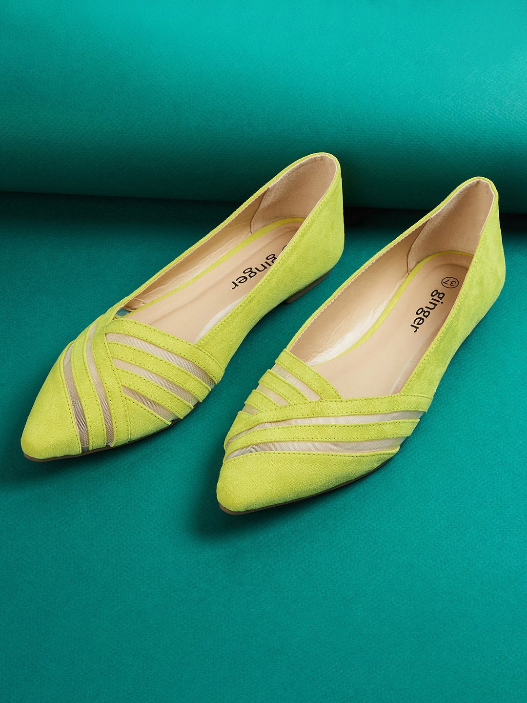 Ginger by Lifestyle Women Green Solid PU Ballerinas Price in India