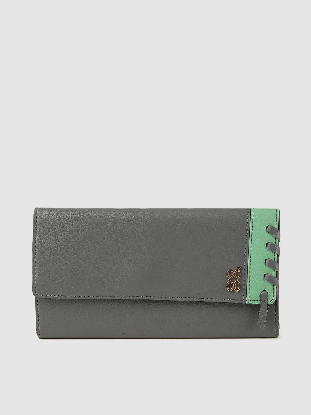 Baggit Women Grey & Green MANE E ASHLYN Colourblocked Two Fold Wallet Price in India