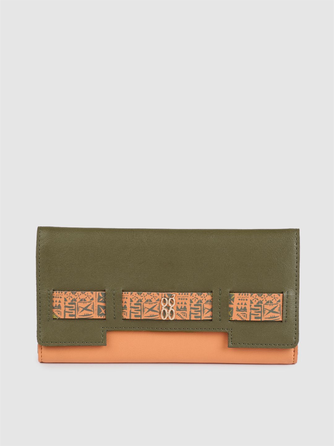 Baggit Women Olive Green & Peach-Coloured Solid Three Fold Wallet Price in India