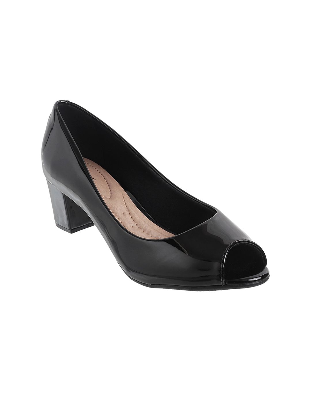 J.FONTINI Women Black Solid Peep Toes Price in India