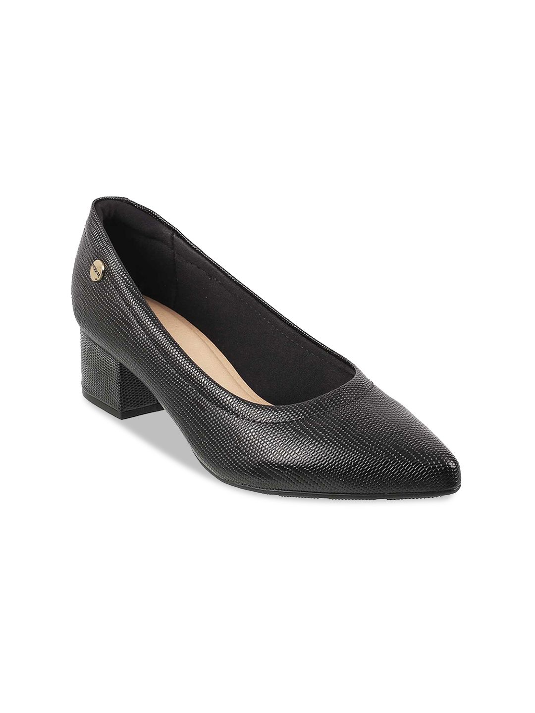 J.FONTINI Women Black Textured Block Heeled Pumps Price in India