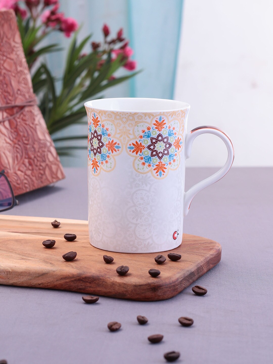 CLAY CRAFT Multicoloured Set of 2 Printed Ceramic Mugs Set Price in India