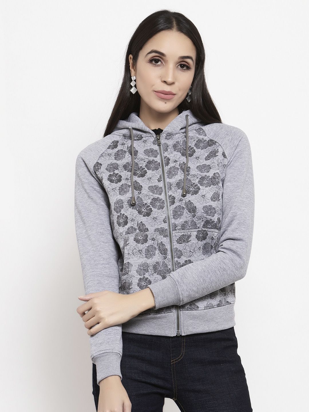 Gipsy Women Grey Self Design Hooded Sweatshirt Price in India