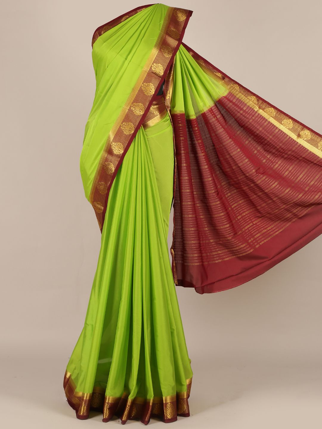 Pothys Green & Maroon Poly Georgette Woven Design Saree