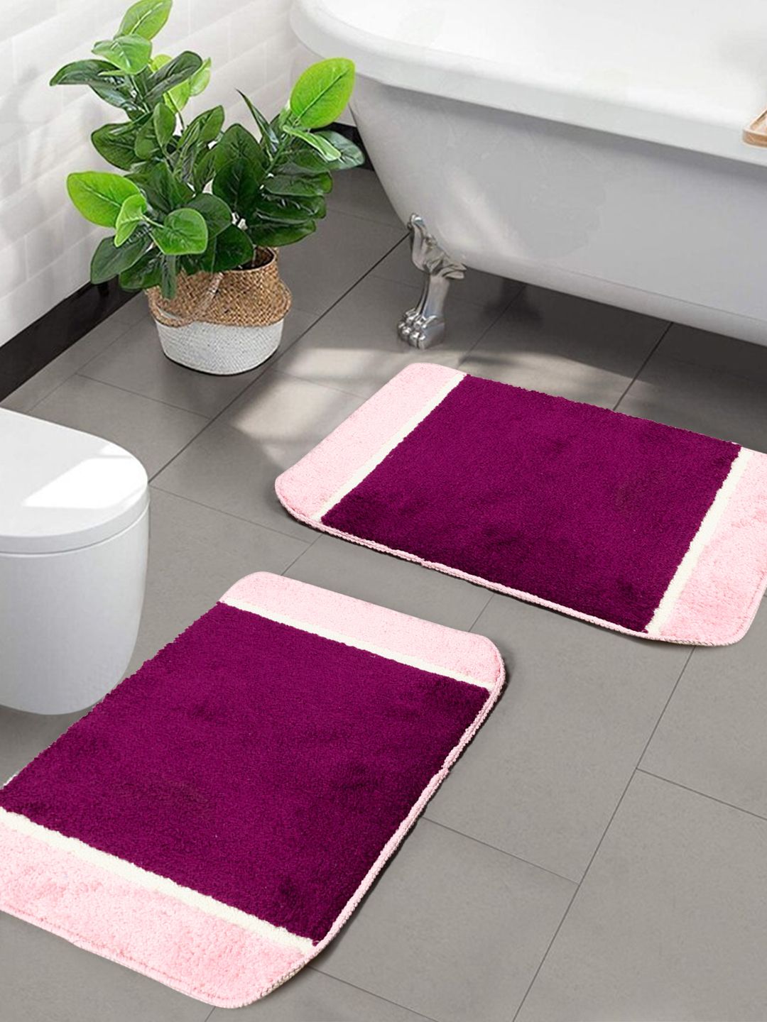 Saral Home Set Of 2 Purple & Pink Solid Anti-Skid Bath Rugs Price in India