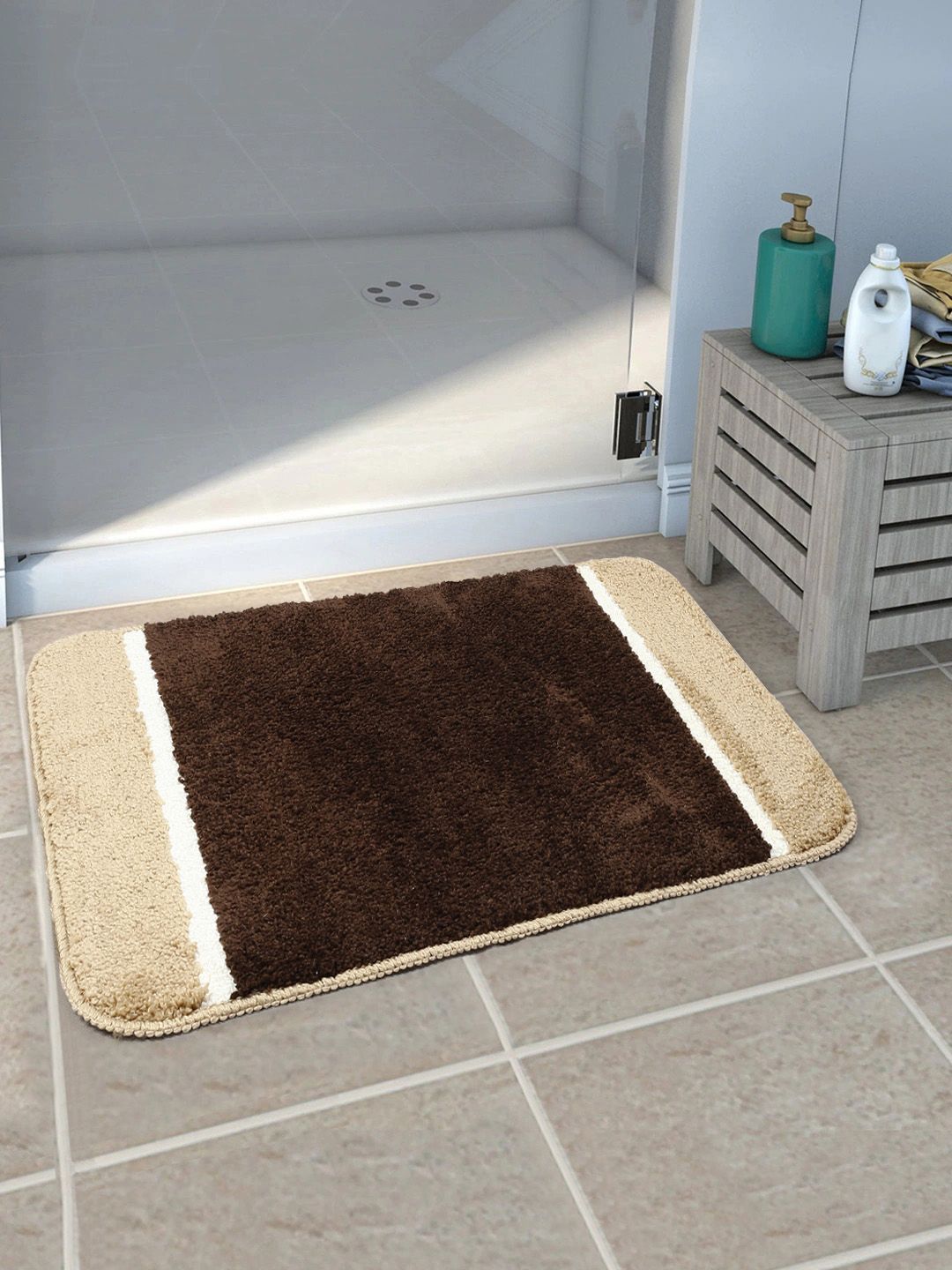 Saral Home Set Of 2 Brown & Beige Solid Anti-Skid Bath Mat Price in India