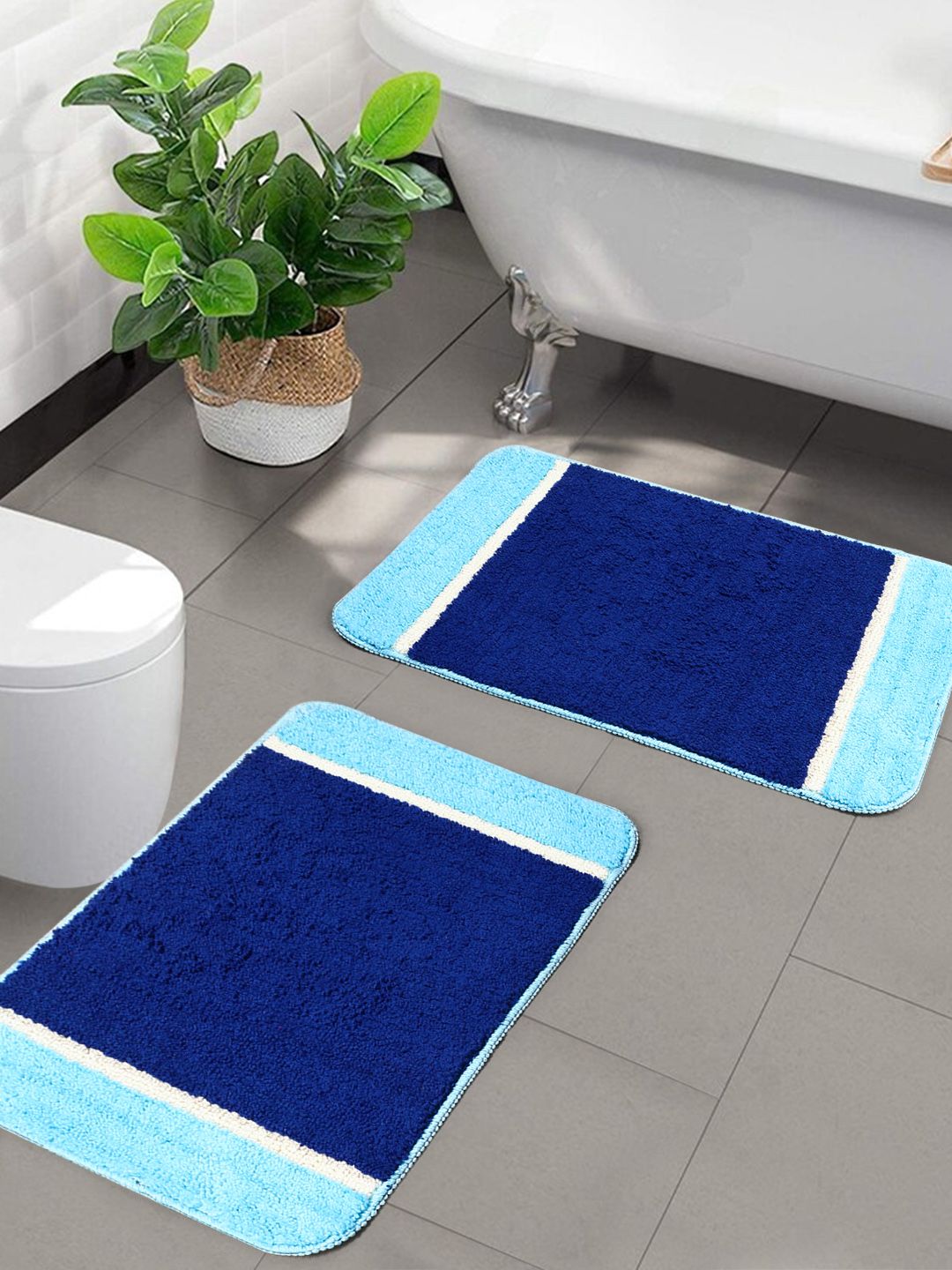 Saral Home Blue & White Soft Microfiber Anti-Skid Bathmat Price in India