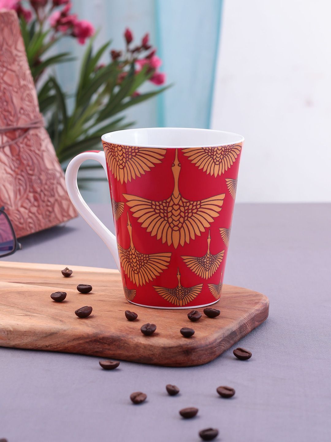 CLAY CRAFT Red & BrownPrinted Ceramic Mugs Set Price in India