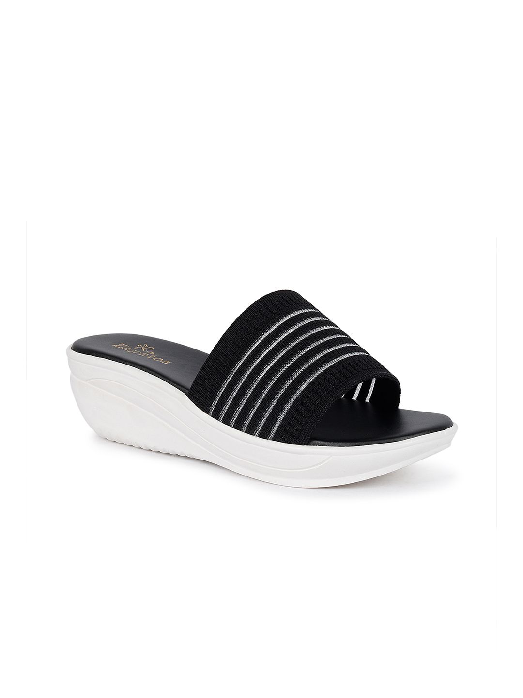 ZAPATOZ Women Black & Off-White Striped Wedges Price in India