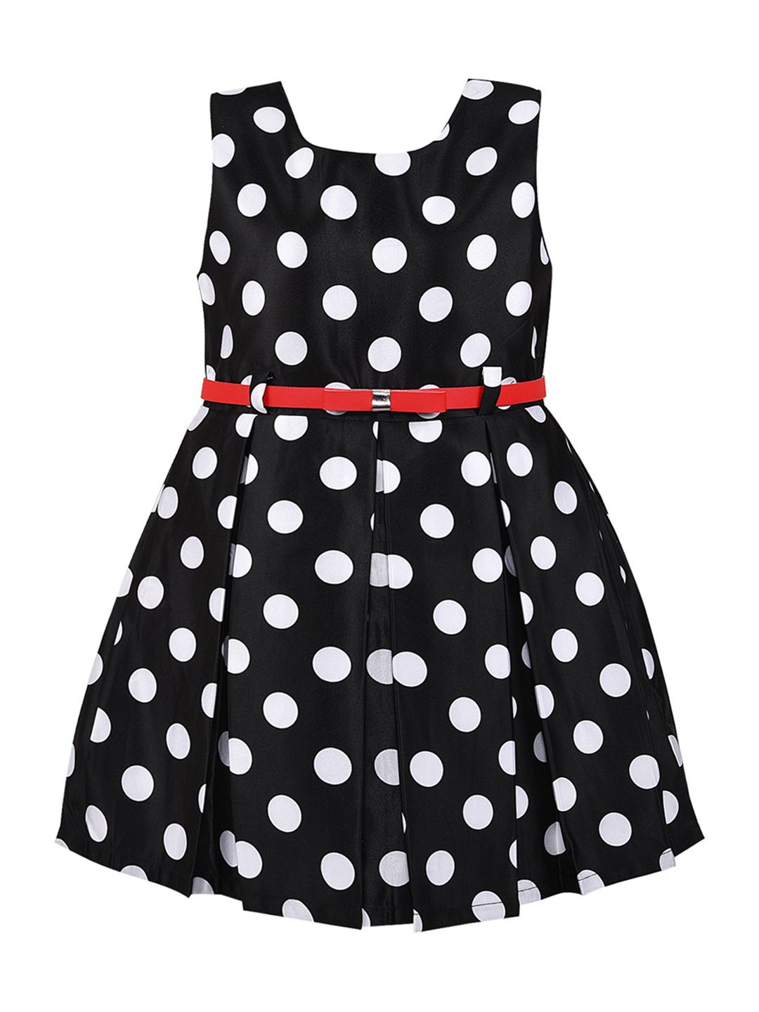 Wish Karo Girls Black Polka Dot Printed Fit and Flare Dress