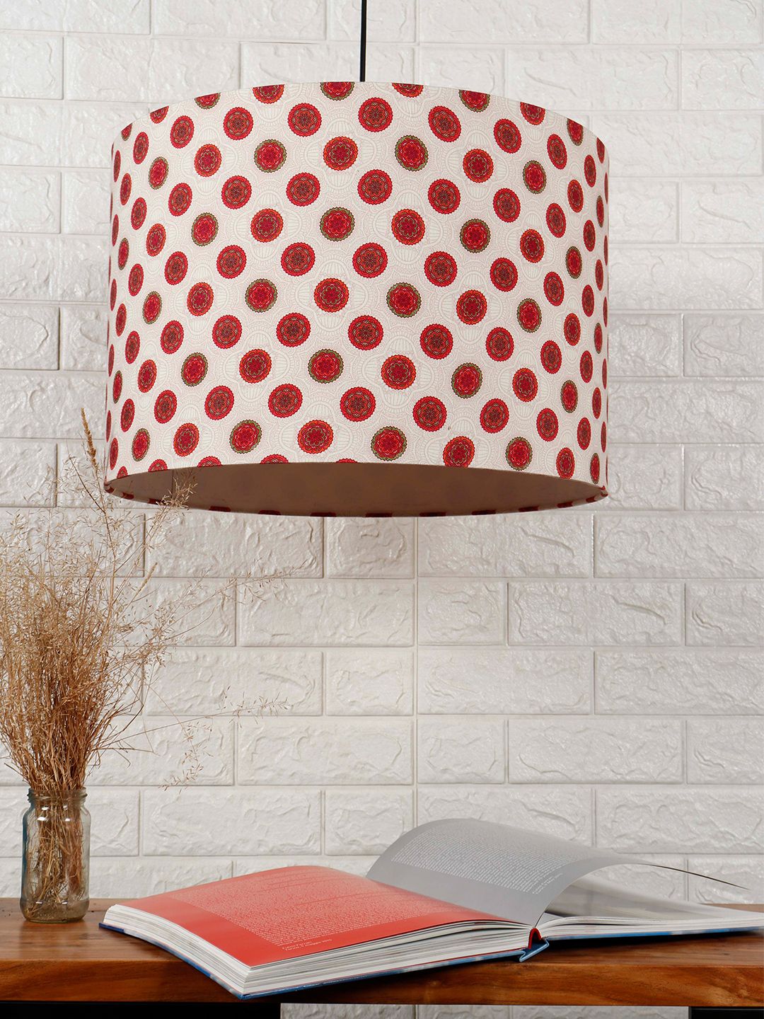 Grated Ginger Red & White Mandala Printed Contemporary Hanging Light Price in India