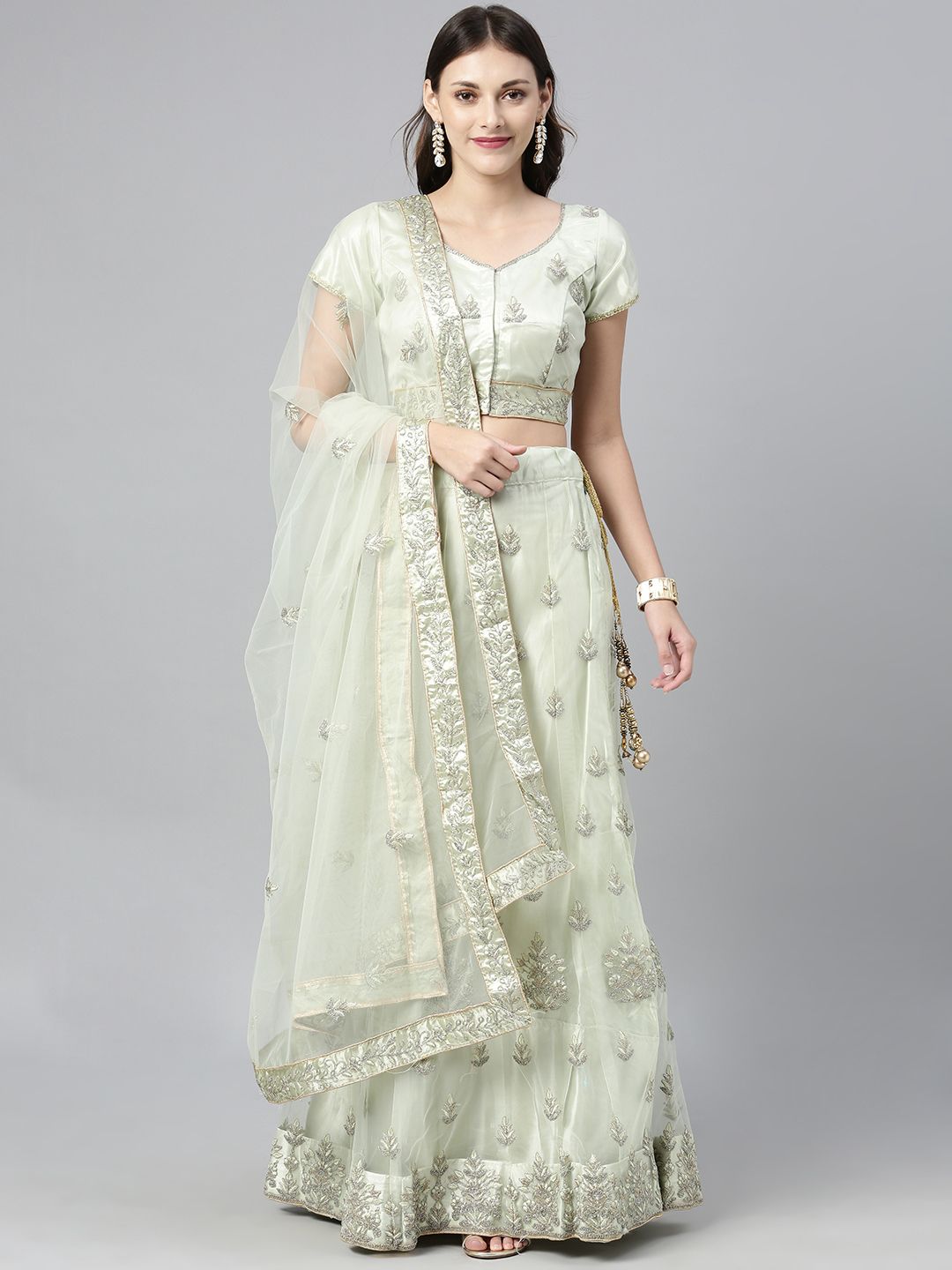 The Chennai Silks Off-White Embroidered Lehenga & Made to Measure Blouse with Dupatta