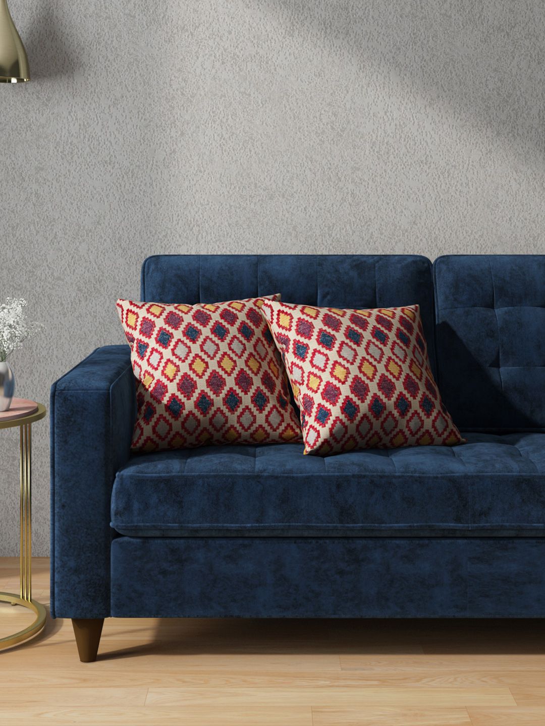 Aura Set of 2 Multicoloured Geometric Jacquard Square Cushion Covers Price in India